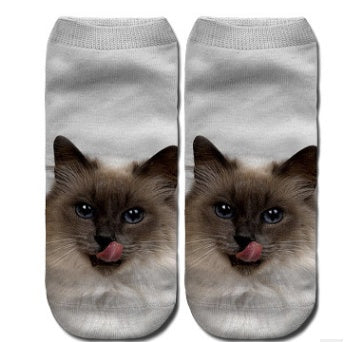 Popular Funny Unisex Short Socks 3D Cat Printed Anklet Socks Casual Socks
