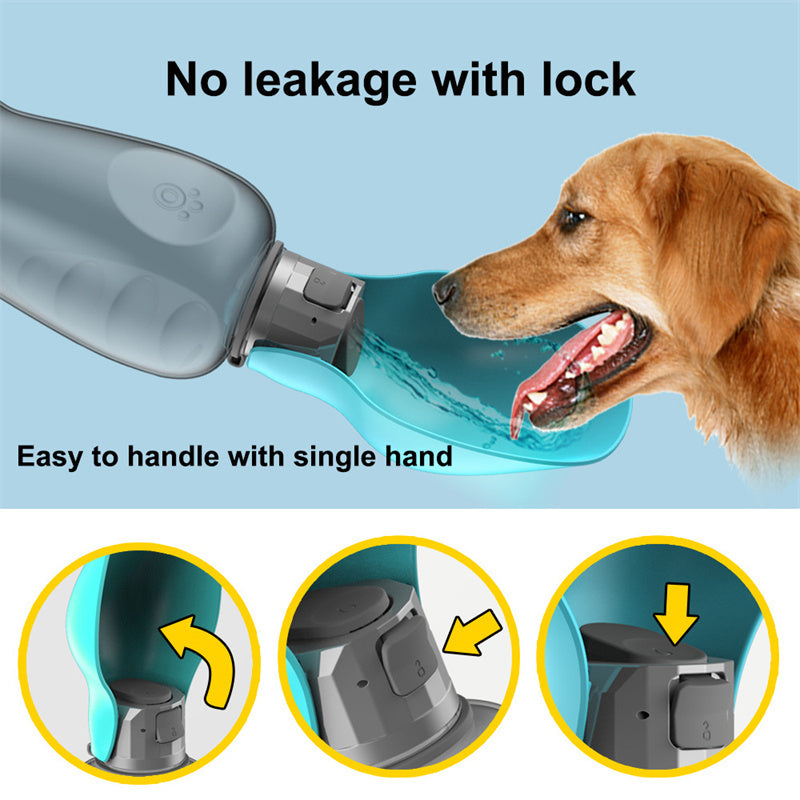 800ml Portable Dog Water Bottle with Foldable Bowl - Leak-Proof Pet Travel Bottle
