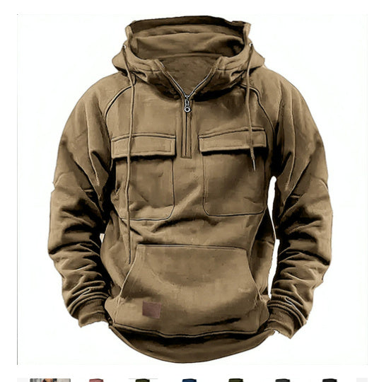 Men's Zip-Up Hoodie - Casual Drawstring Sweatshirt with Pocket
