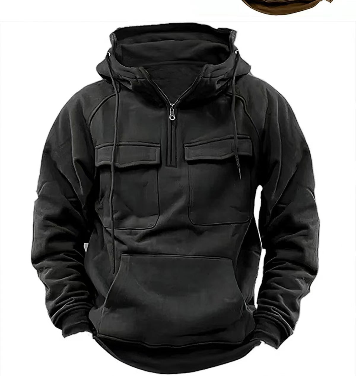 Men's Zip-Up Hoodie - Casual Drawstring Sweatshirt with Pocket
