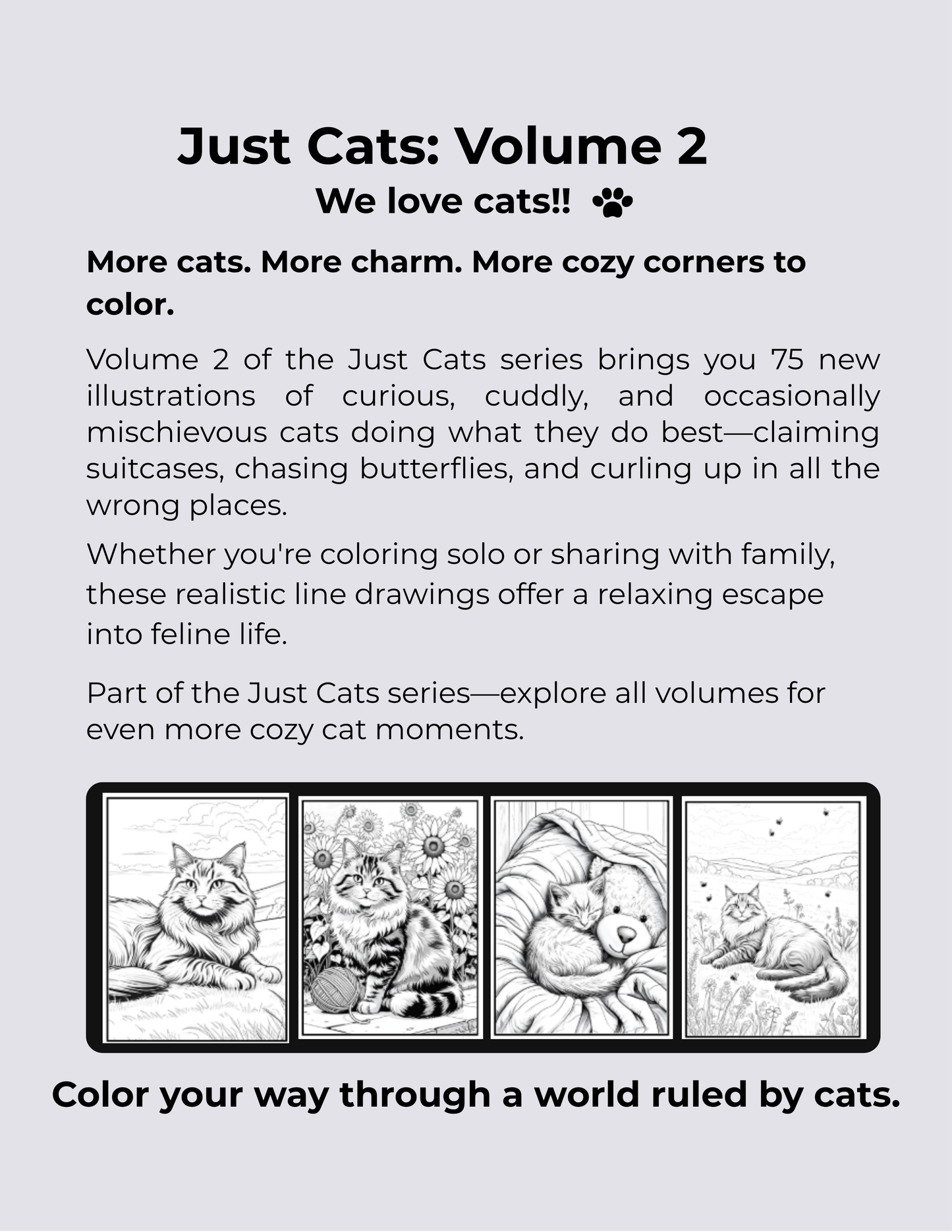 Just Cats: Volume 2 – A Coloring Book for Cat Lovers (Digital PDF Edition)