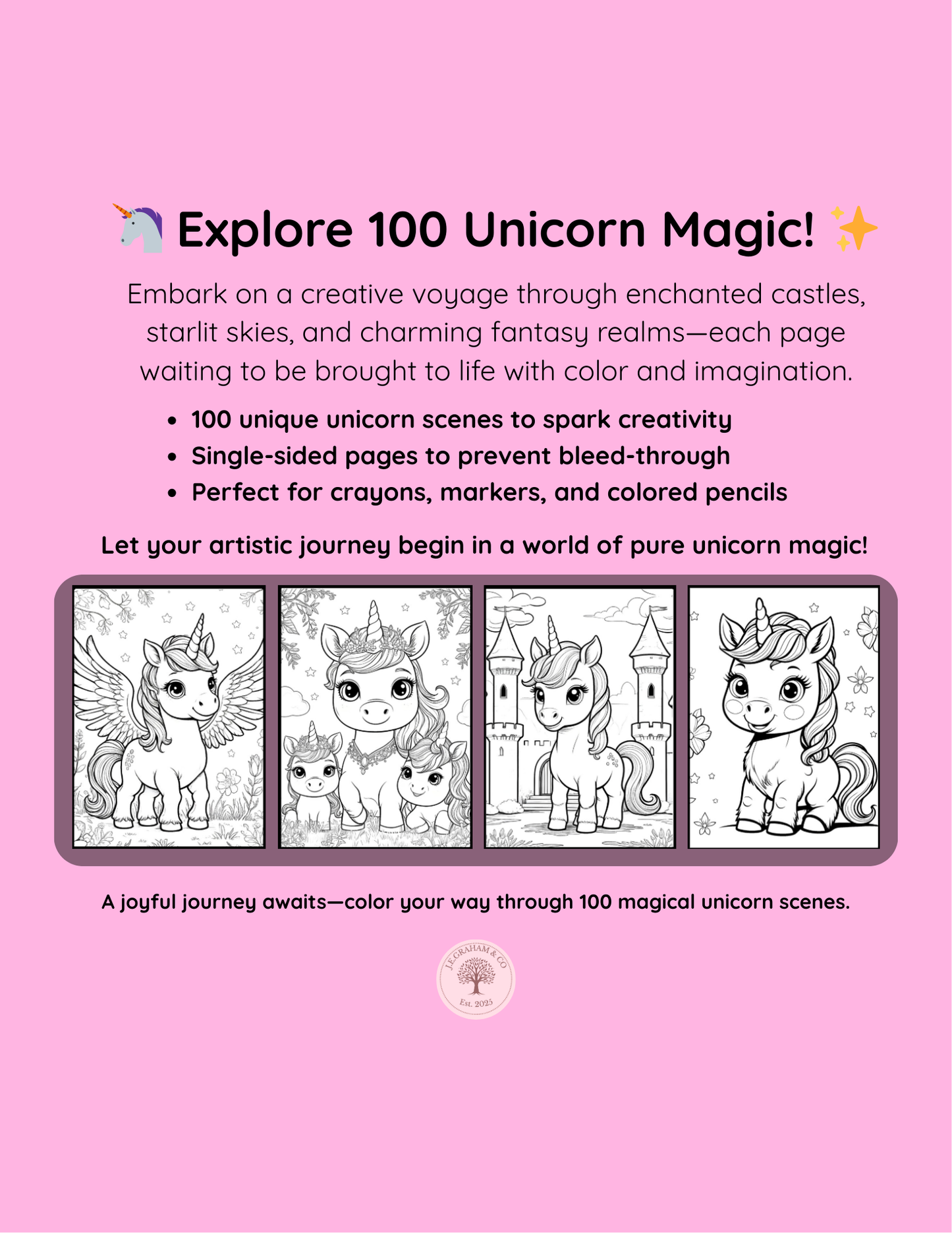 🦄 100 Unicorn Magic: A Creative Coloring Voyage (Digital PDF Edition)