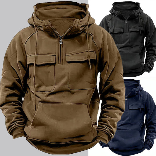 Men's Zip-Up Hoodie - Casual Drawstring Sweatshirt with Pocket