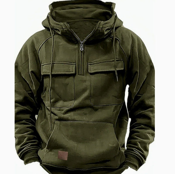 Men's Zip-Up Hoodie - Casual Drawstring Sweatshirt with Pocket