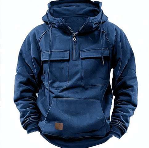 Men's Zip-Up Hoodie - Casual Drawstring Sweatshirt with Pocket