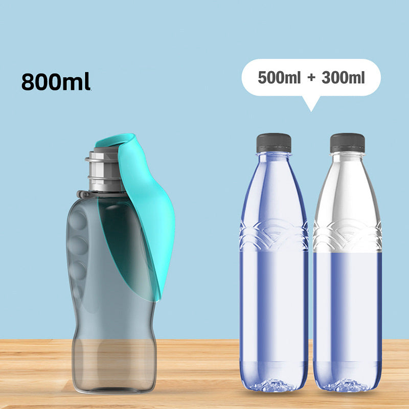 800ml Portable Dog Water Bottle with Foldable Bowl - Leak-Proof Pet Travel Bottle